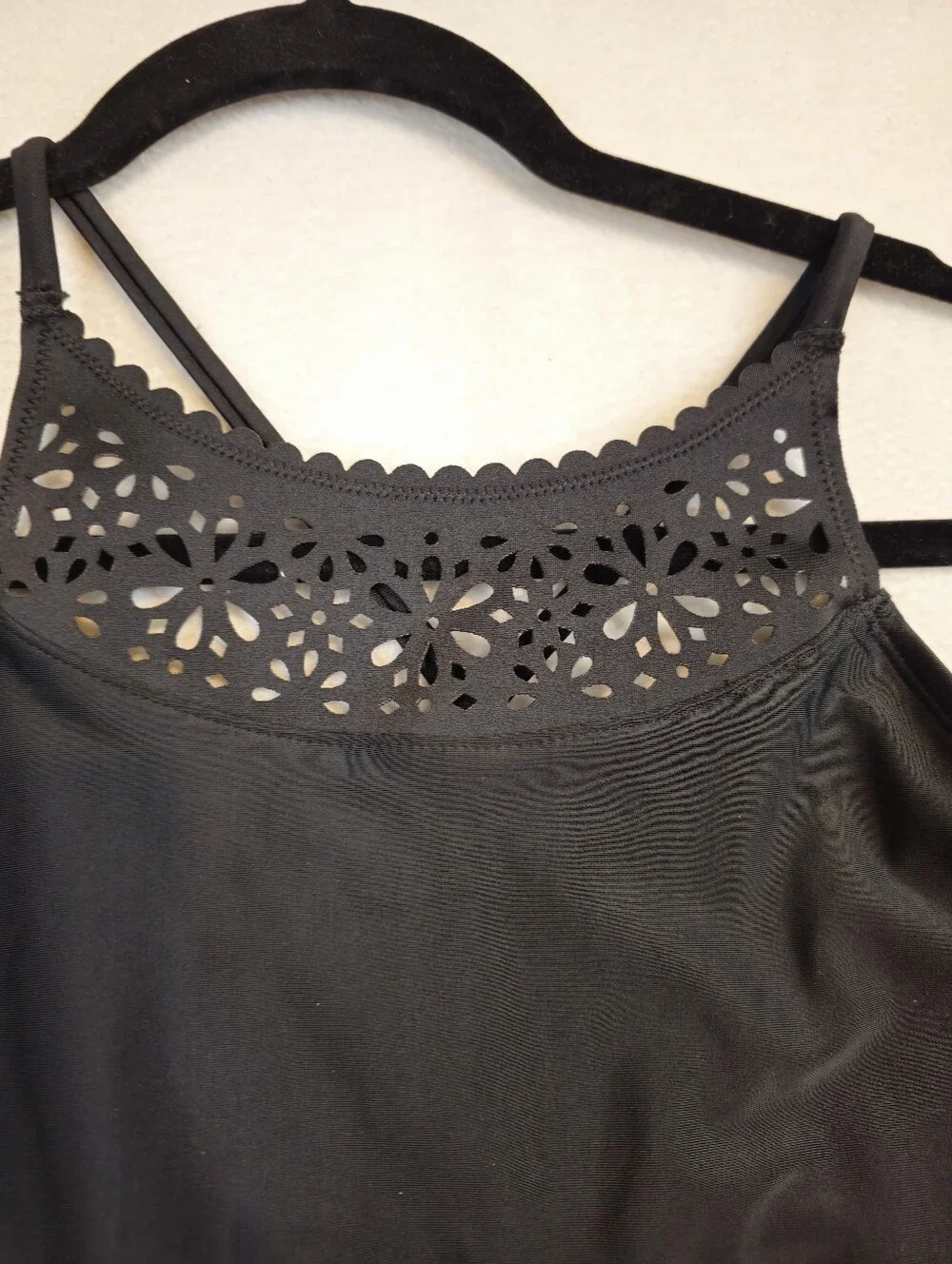 Justice Black High-Neck One-Piece Swimsuit with Laser-Cut Detail Girls Size 16
